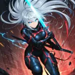 Arte hentai ilustración increíble de Asiatica Ember Snow Con Tetas De Silicona Y Botas Altas Se Desnuda En La Cocina generado por IA