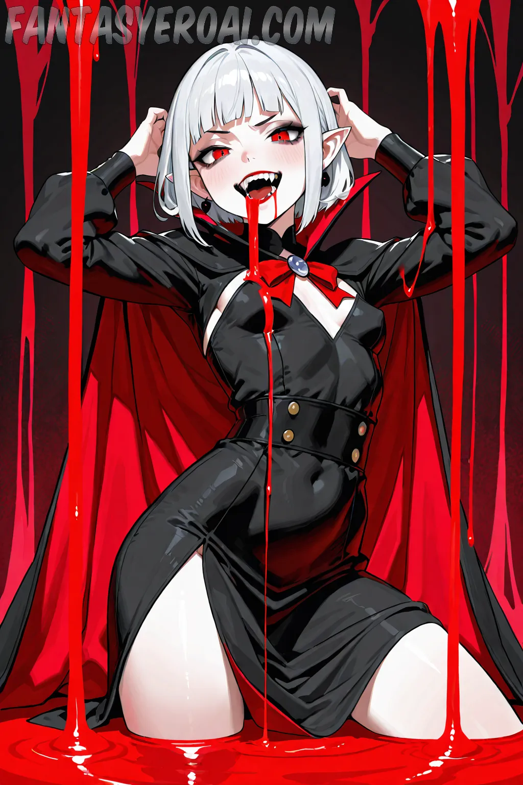 Arte hentai ilustración increíble de Chicas Checas Vestido Rojo Y Cono Humedo generado por IA