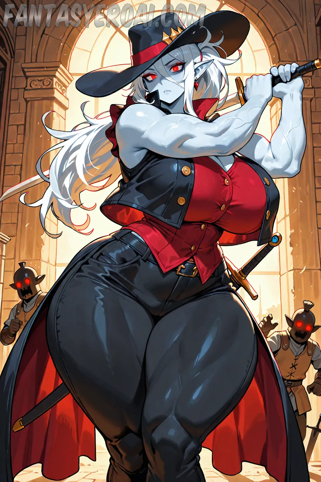 Arte hentai ilustración increíble de Enji Night En Sexy Lenceria Negra generado por IA