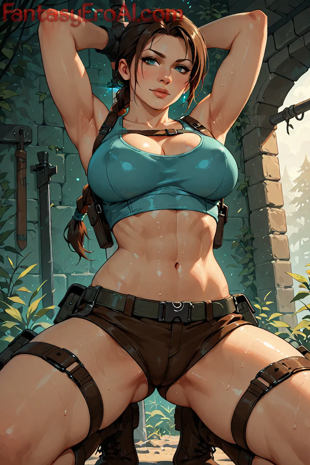 Arte hentai ilustración increíble de Flaca Enormes Tetas Colgando generado por IA