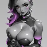 Arte hentai ilustración increíble de Guapa Morena Tetona Afeitada Con Ojos Marrones Y Abrigo Negro generado por IA