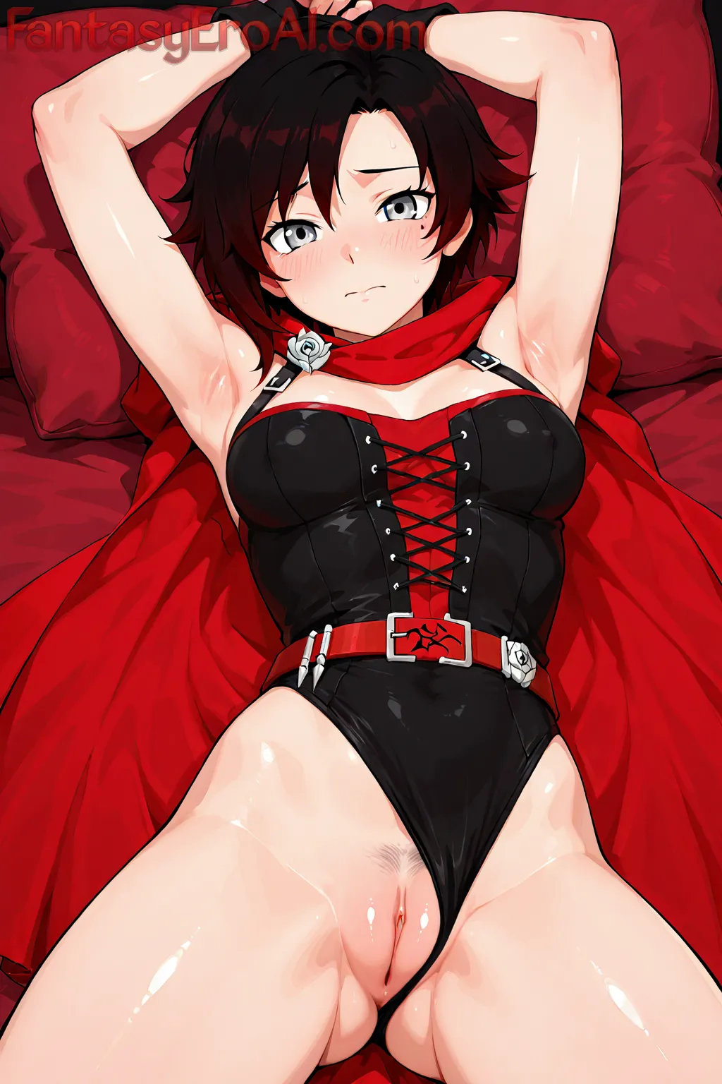 Arte hentai ilustración increíble de Morena Adolescente En Tanga Rosa generado por IA