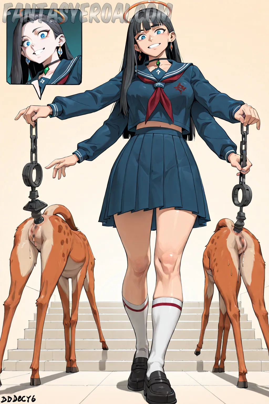 Arte hentai ilustración increíble de Mulata Desnuda En Chaqueta De Cuero generado por IA