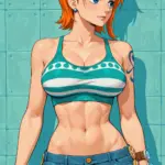 Arte hentai ilustración increíble de Rubia De Falda Corta Muestra Su Cono generado por IA