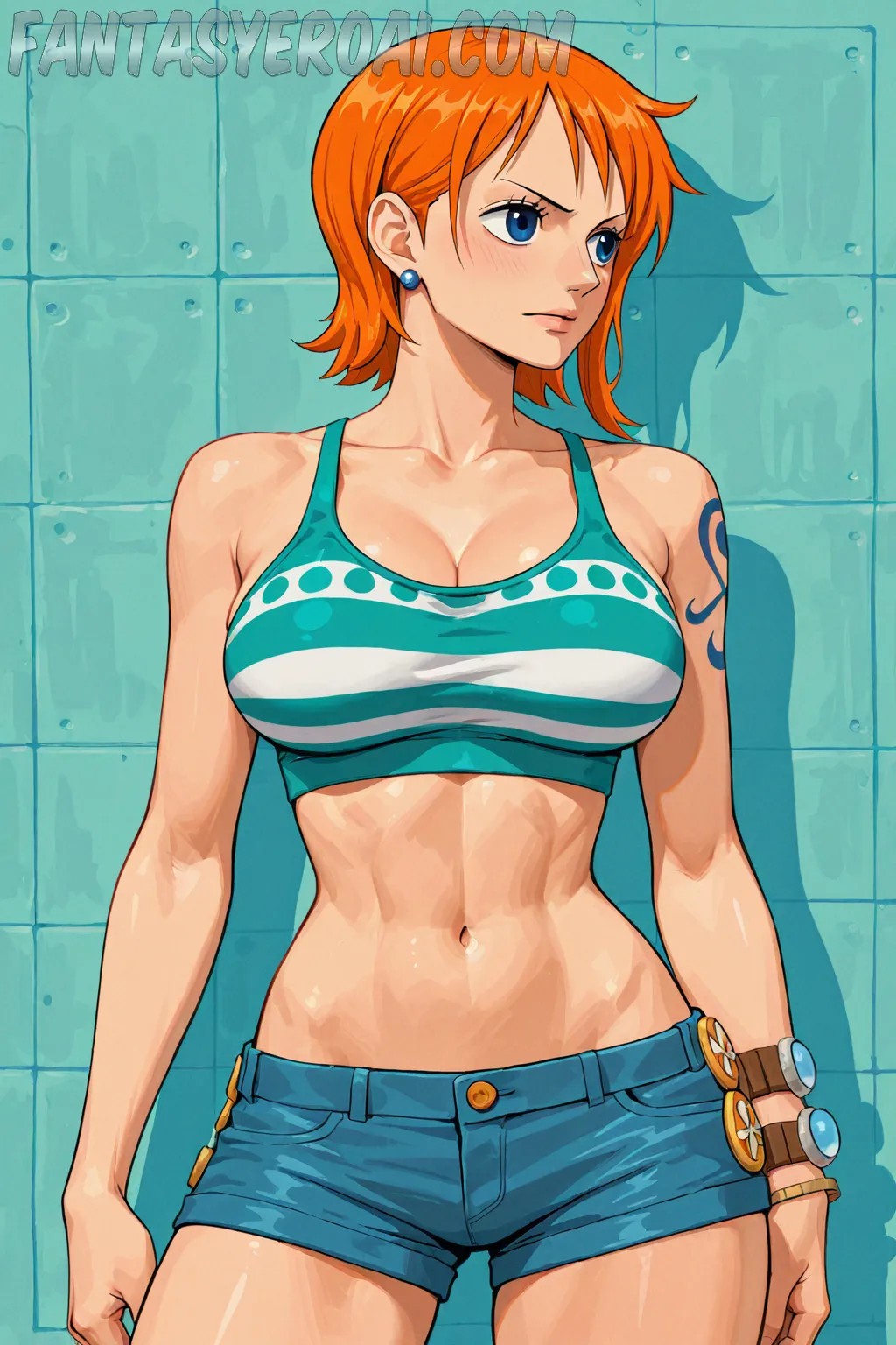 Arte hentai ilustración increíble de Rubia De Falda Corta Muestra Su Cono generado por IA