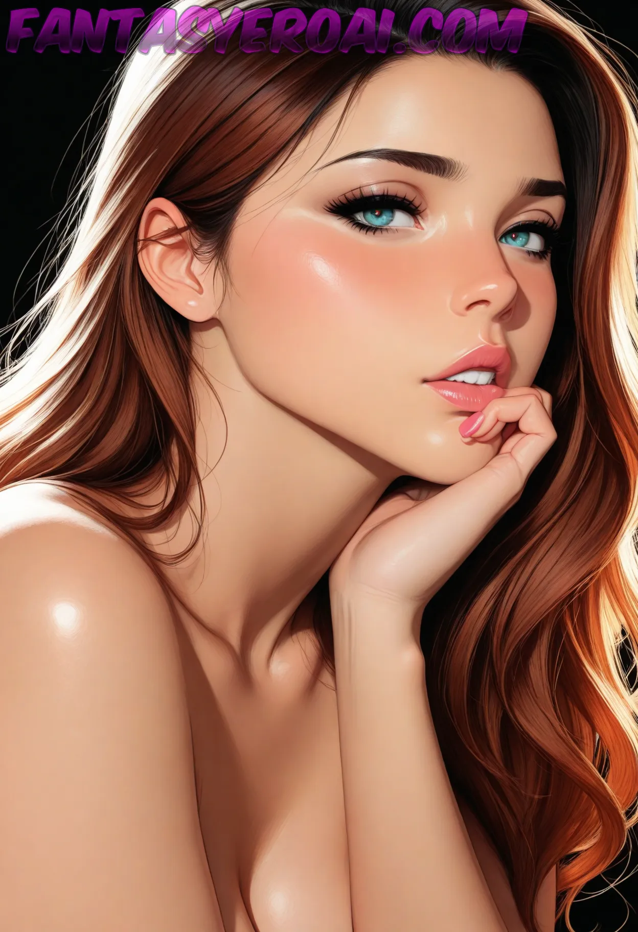 Arte hentai ilustración increíble de Eliozeta Desnuda Frente Al Portatil generado por IA
