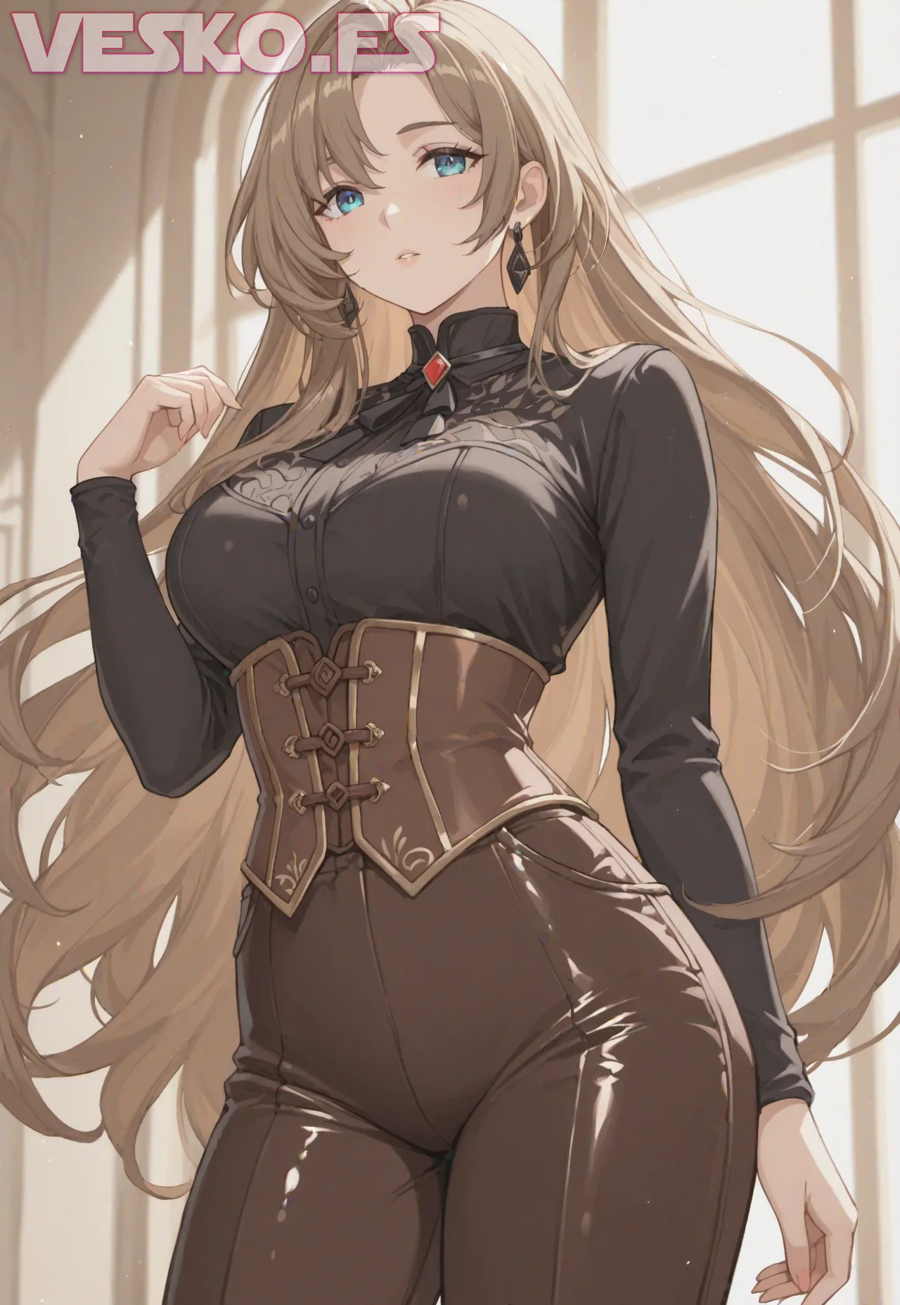 Arte hentai ilustración increíble de Preciosa Morena En Redecilla Rosa Y Vulva Sabrosa generado por IA